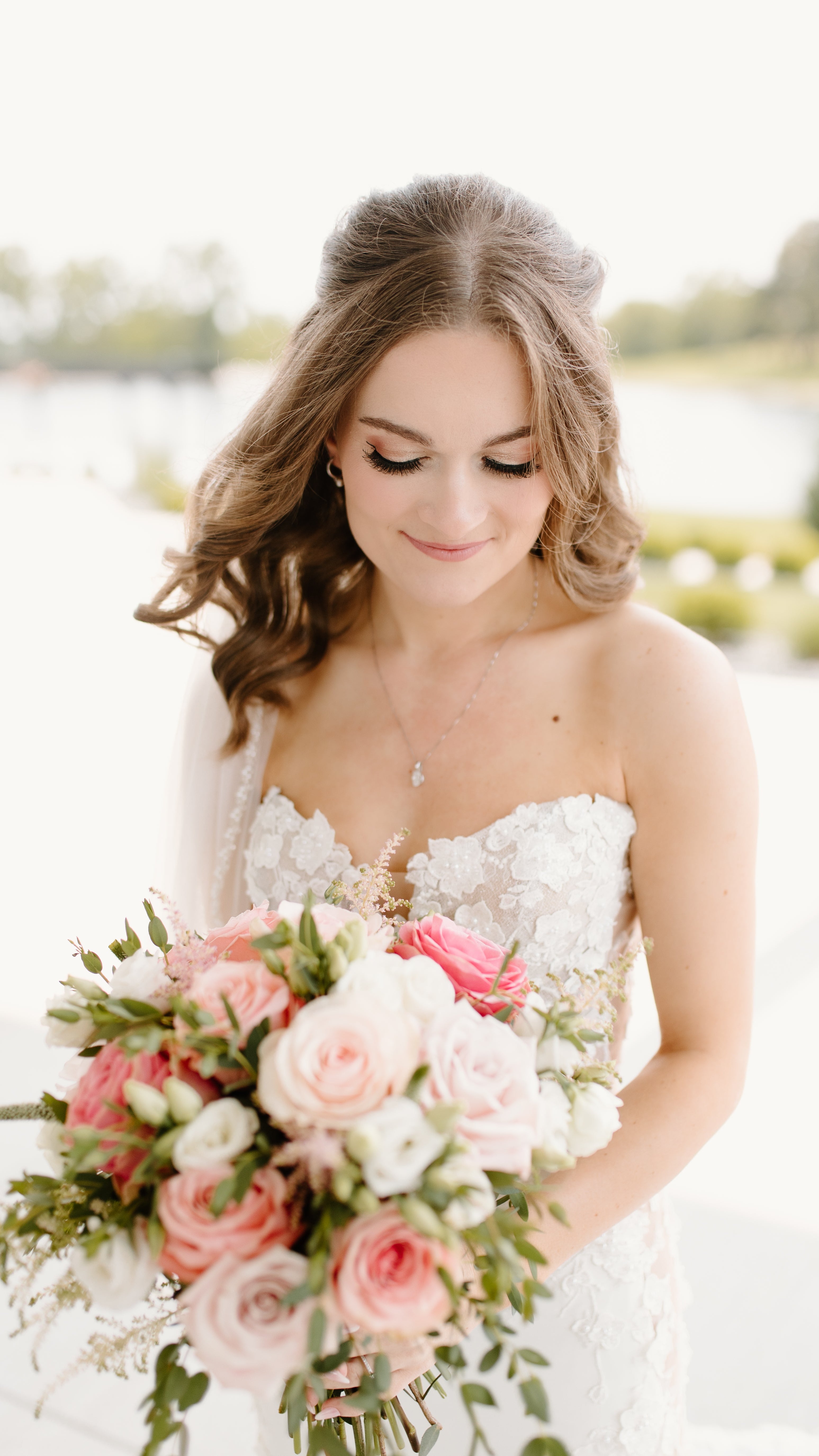 Pink and white bridal bouquet at Gathering Grounds, Pella, Iowa