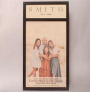 18x35 black oak custom photo frame with name and date, sold at Thistles in Pella, Iowa