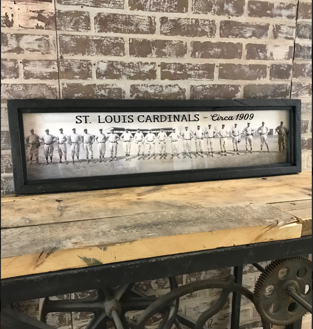 Framed reproduction team photo of the 1909 St. Louis Cardinals, sold at Thistles in Pella, Iowa
