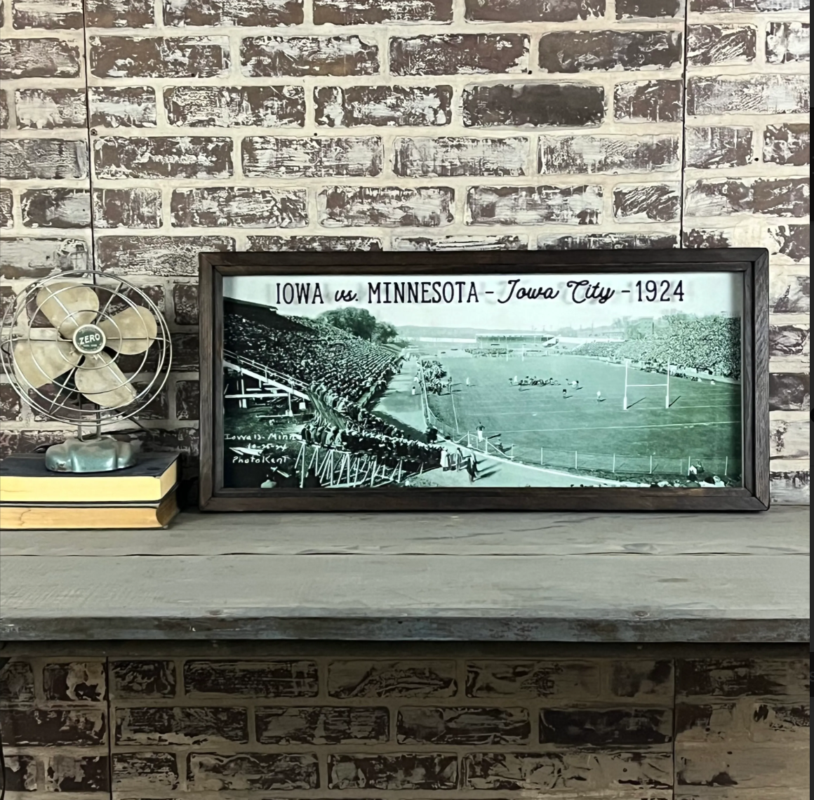 Framed reproduction photo of the 1924 Iowa vs. Minnesota football game, sold at Thistles in Pella, Iowa