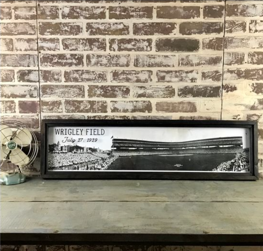 Framed reproduction photo of Wrigley Field from 1929, sold at Thistles in Pella, Iowa