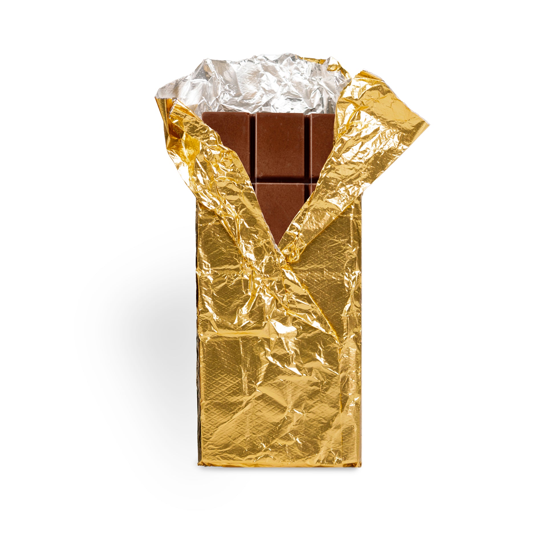 Garden Square Brandied Cherries milk chocolate bar in gold foil wrapping, Pella, Iowa