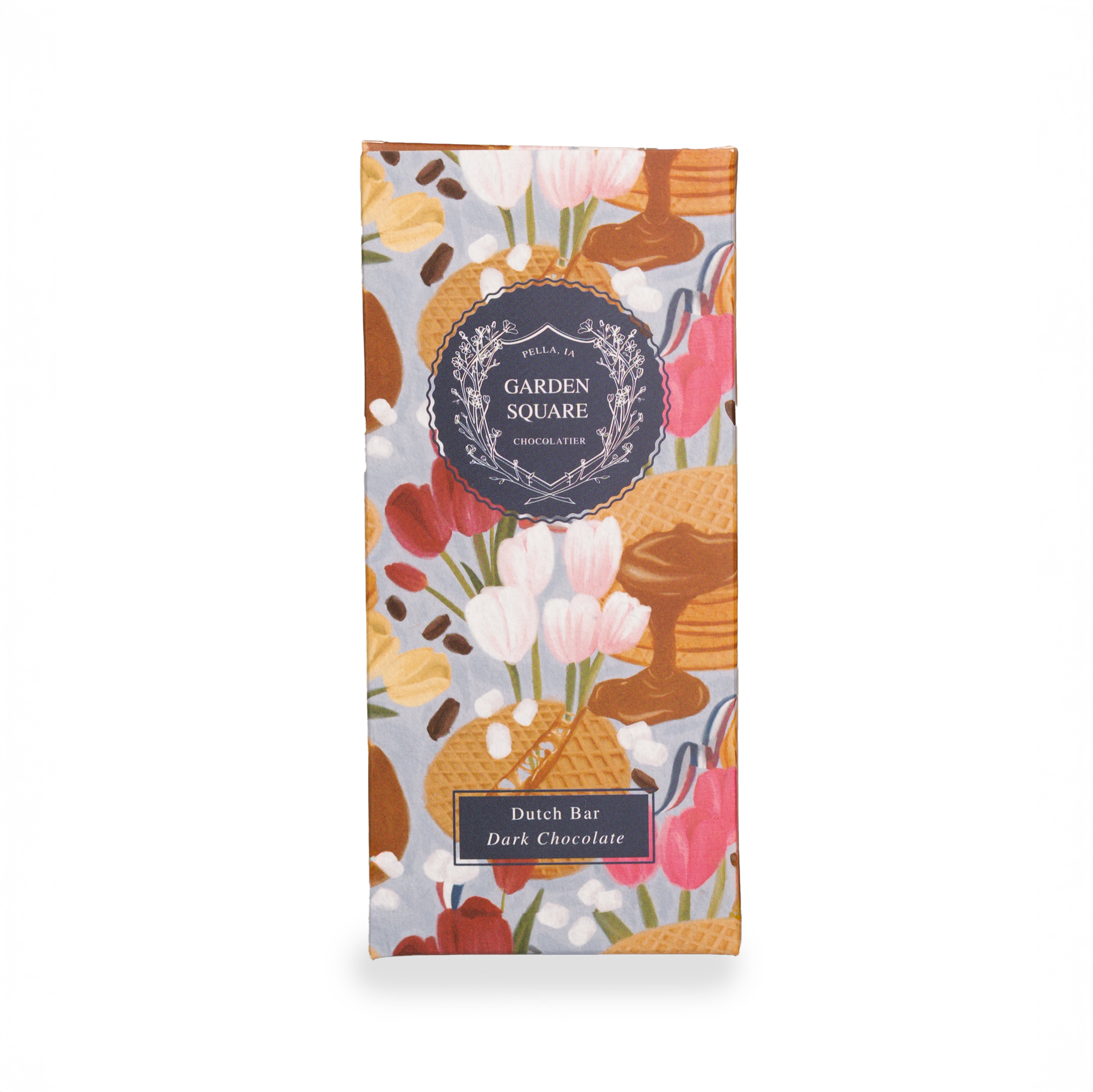 Garden Square Dutch Bar packaging with stroopwafel design, Pella, Iowa