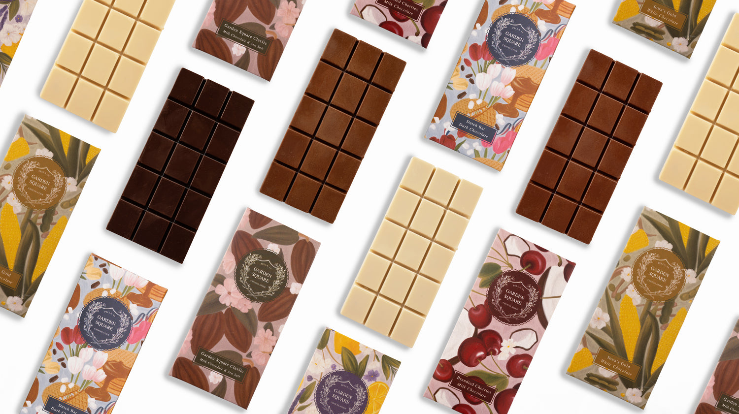 Garden Square Chocolatier's white, milk, and dark chocolates, handcrafted at Thistles Flower Market in Pella, Iowa