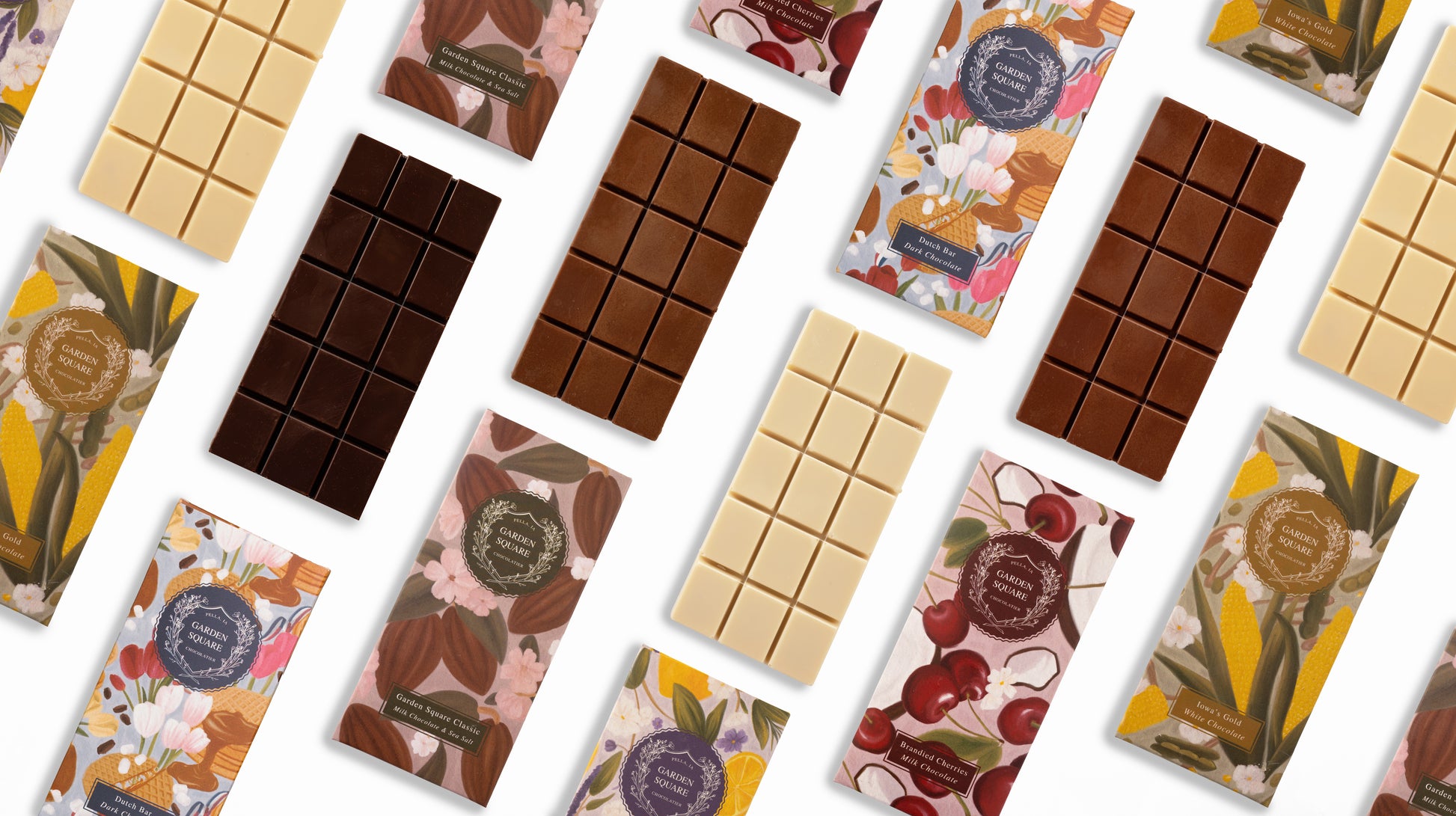 Garden Square Chocolatier's white, milk, and dark chocolates, handcrafted at Thistles Flower Market in Pella, Iowa
