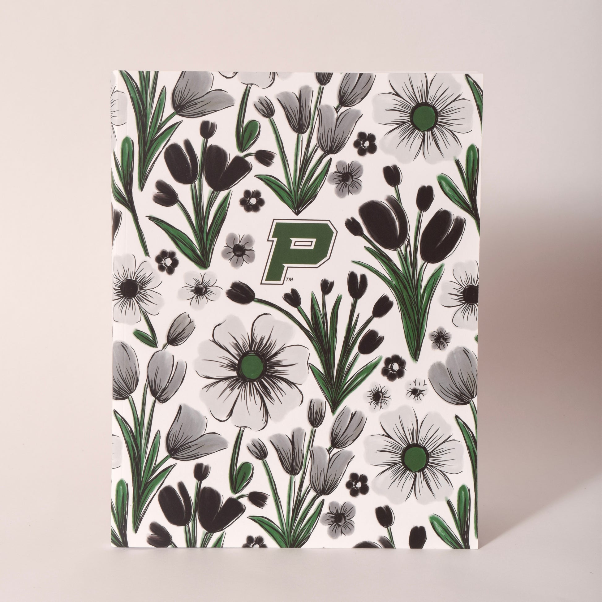 Green and gray Dutch floral notebook with dotted pages, designed for Thistles in Pella, Iowa