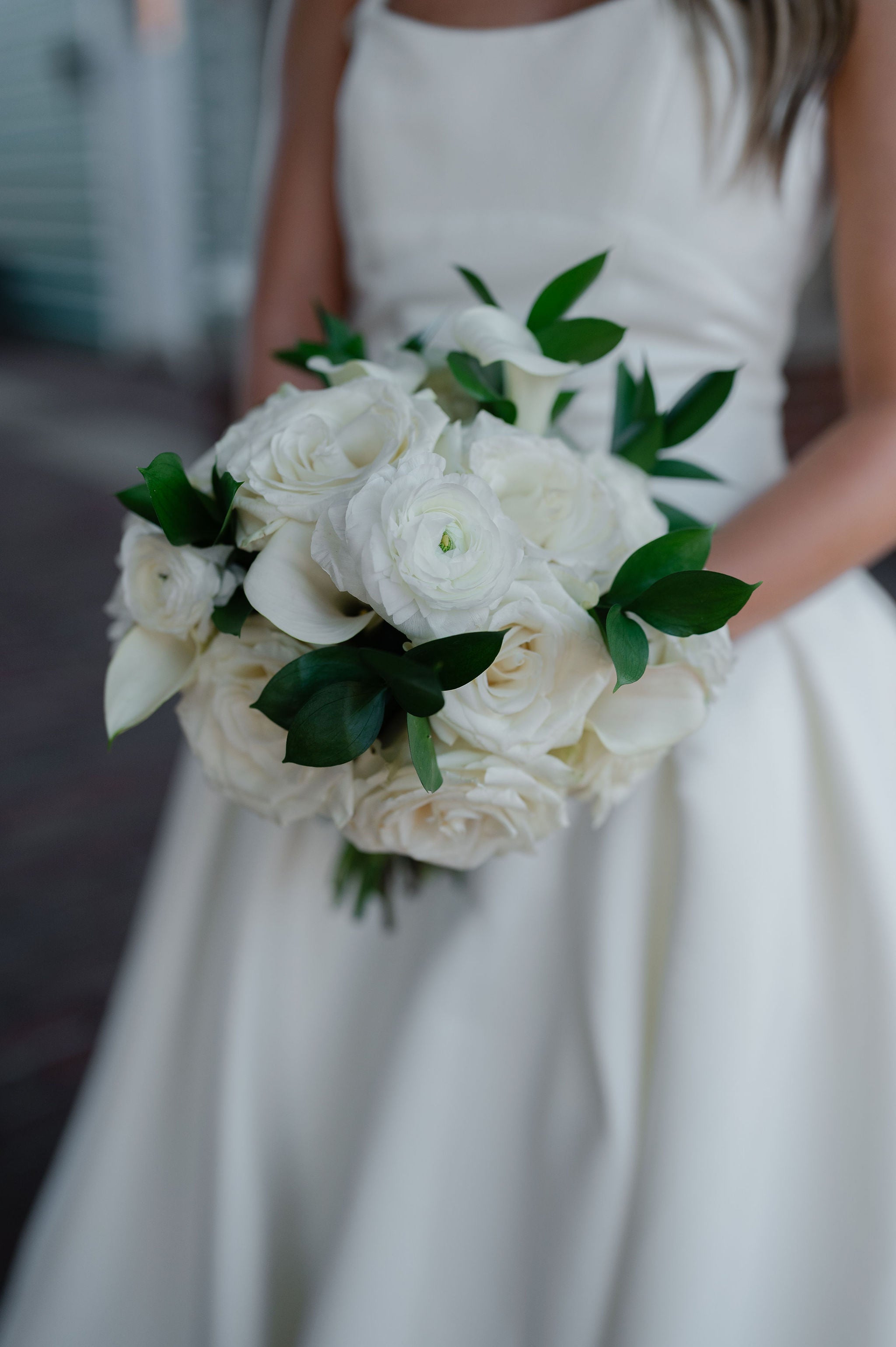 Green and white compact bridal bouquet, Pella, Iowa