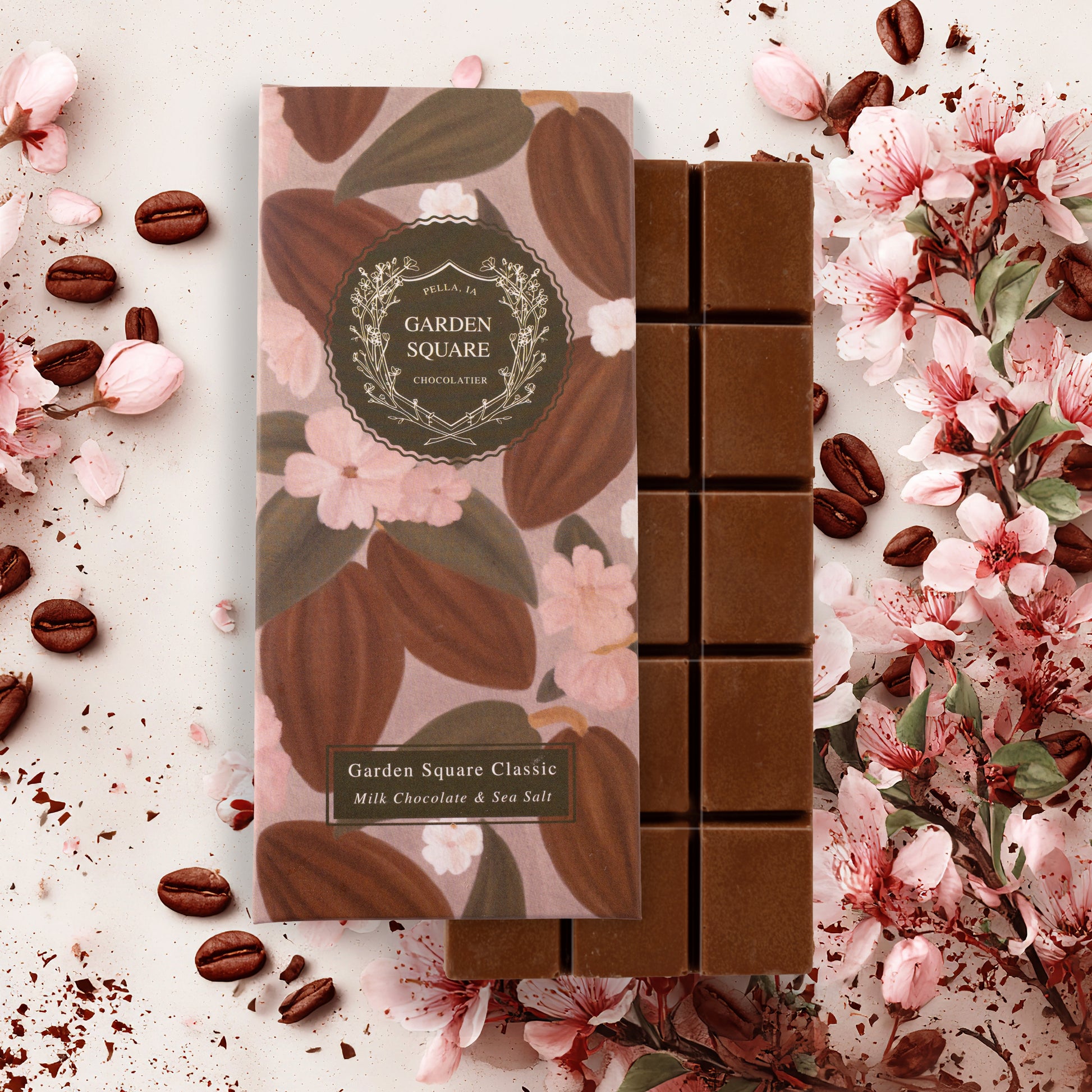 Garden Square Classic milk chocolate bar with retail box, Pella, Iowa