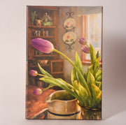 Canvas print of tulips in a vase inside a cottage kitchen, sold at Thistles in Pella, Iowa
