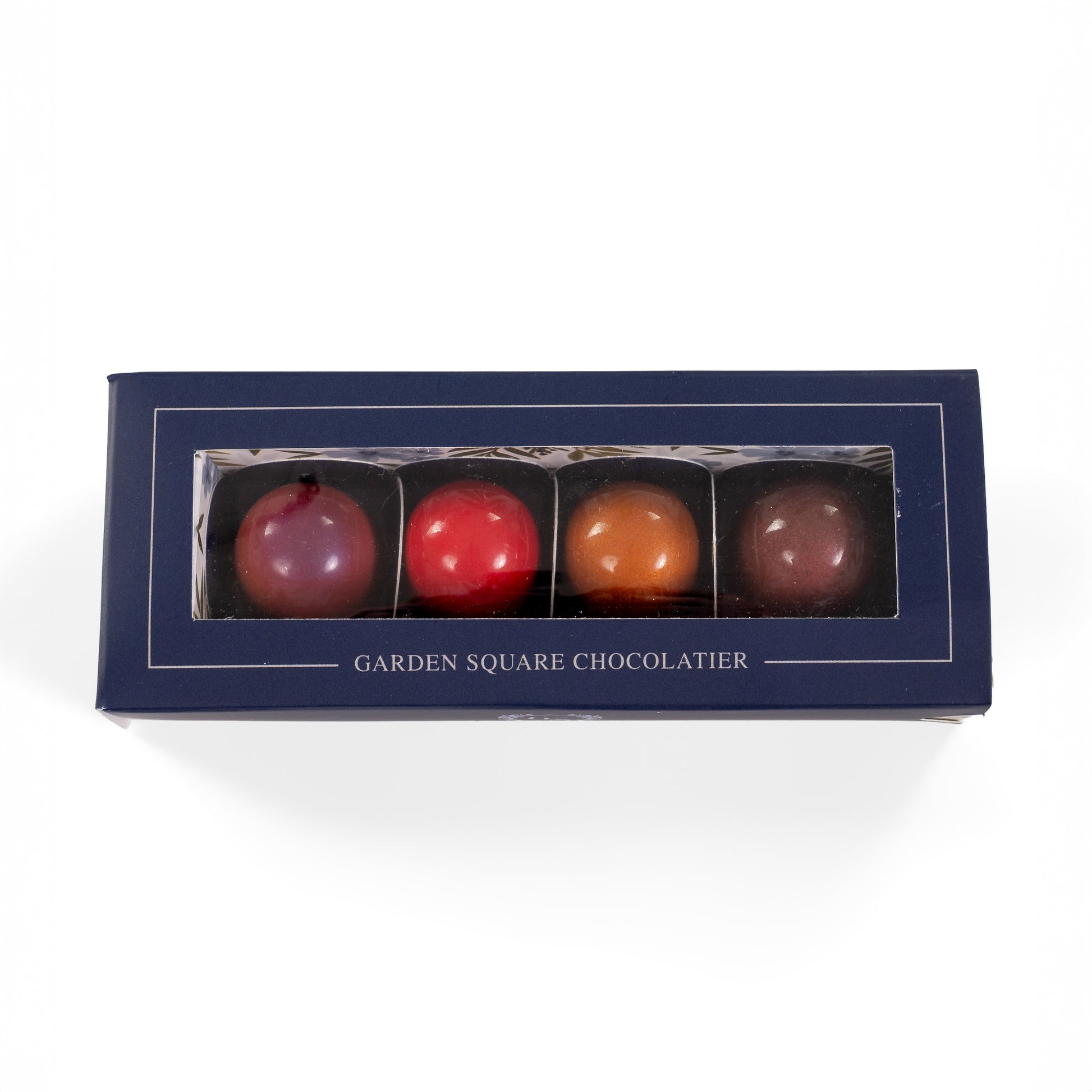 Garden Square Floral Truffles 4-piece gift box packaging, Pella, Iowa
