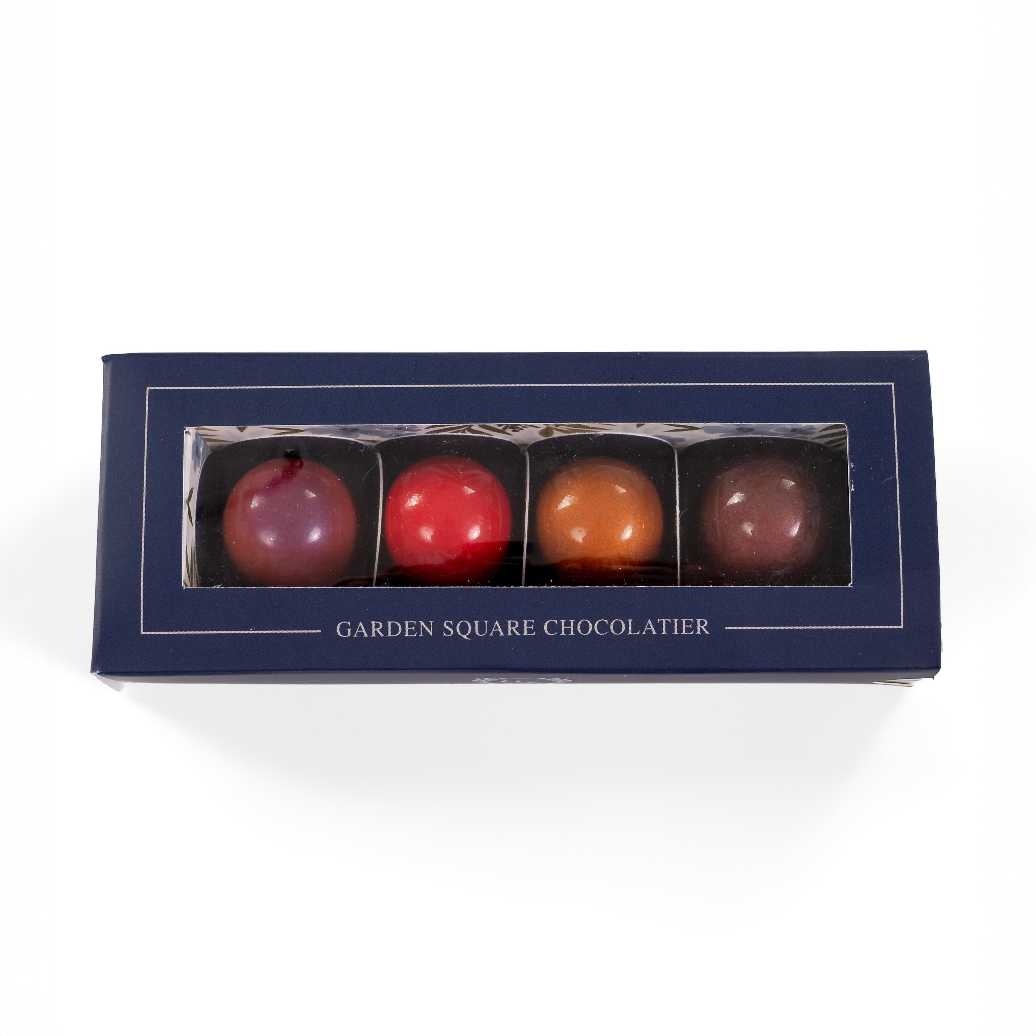 Garden Square Floral Truffles 4-piece gift box packaging, Pella, Iowa
